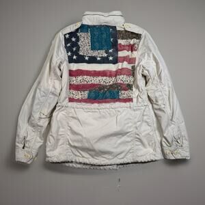 Ralph Lauren Denim & Supply Patchwork USA Flag Jacket Military Size XS Beige